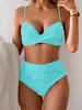 Bikini de Color Sólido Estilo Nuevo Europeo y Americano Traje de Baño 2026 Estampado de Leopardo Multicolor de Cintura Alta Push-Up Verde Militar