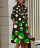 (Cardigã Completo) Vestido de Outono 2026 da Amazon, Novo Produto, Moda, Temperamento, Gola de Camisa Estampada, Manga Longa, Comprimento Médio