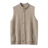 Novo Top sem Mangas Outono/Inverno 2026 Casaco Feminino Camada Única Botão Único Gola Alta Cardigã de Tricô Cashmere Cor Sólida