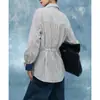Pedido em Conjunto2026 Primavera Nova Camisa Casual Texturizada com Listras Color-Block e Design que Marca a Cintura para Mulheres