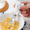Tenedor de Fruta Oso Blanco y Negro Mango de Cerámica Pequeño Tenedor de Postre para el Hogar Cuchara de Mango Corto Creativa de Dibujos Animados Cuchara Pequeña para Arroz