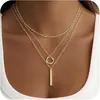 Collar Europeo y Americano Transfronterizo Multicapa Apilable para Mujer Cadena para Clavícula Colgante Geométrico Redondo Dorado Joyería de Colgante de Moda Versátil con Temperamento