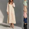 Amazon transfronterizo europeo y americano 2026 otoño e invierno nuevo vestido largo de manga larga con cuello en V para mujer, vestido largo casual holgado