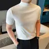 Nova Camiseta Masculina de Verão 2026 Estilo Americano com Gola Cruzada, Manga Curta, Corte Slim, Cor Sólida, Algodão, com um Visual Sofisticado e Estiloso
