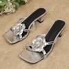 Zapatillas de tacón alto con flores estilo dulce de hada 2025 Verano Nuevo Sandalias de punta abierta Talla 43 Exportación Zapatos sexys de mujer