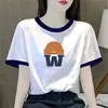 Camiseta de Manga Corta Estilo Mamá de Comercio Exterior con Descuento Transfronterizo para Mujer, Nueva de Verano, Holgada, Adelgazante, Top con Bloques de Color