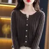 Nueva Chaqueta Exterior de Manga Larga de Otoño e Invierno Cárdigan de Lana Chaqueta de Punto para Mujer Cuello Redondo Chaqueta Base de Punto