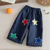 Pantalones Largos para Niños 2026 Otoño Nuevo Estilo Cintura Alta Estilo Americano Bordado con Parches Pantalones Casuales Versátiles para Niños y Niñas