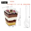 Copo Quadrado Transparente Descartável de Plástico PS com Tampa, 2oz 5oz, Copo para Mousse, Sobremesa, Pudim