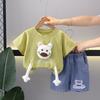 Conjunto de Moletom com Urso Tridimensional para Menino de Manga Curta Verão Fino Bonito Moderno Roupas Infantis Roupas de Bebê para Bebê de Um Ano