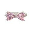 Anillo de circonita con lazo rosa de princesa Castle para mujer, ligero, lujoso, exquisito, dulce y moderno, ajustable.