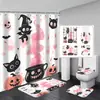 Cortina de Chuveiro Fantasma de Halloween Tapete de Banheiro Conjunto de Quatro Peças Série 3 Banheiro Divisória de Separação Seca e Úmida Cortina de Chuveiro Cortina de Chuveiro à Prova d'Água