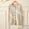 Cárdigan de Punto Trenzado de Cachemira Pura de Color Sólido con Cuello Redondo para Mujer, Suéter de Manga Larga Trenzado, Chaqueta de Cachemira Casual Gruesa