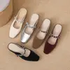 En stock~Zapatillas de Casa Mary Jane de Punta Cerrada para Mujer, Punta Cuadrada, Pedrería, Aumento Interno de Altura, Mocasines Slip-on, Cuña, Zapatos de Tacón Único