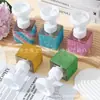 Garrafa Vazia Quadrada Portátil com Cravejamento de Diamantes Transfronteiriça, Garrafa de Pressão Recarregável Floral de Luxo Leve para Shampoo, Gel de Banho e Loção para as Mãos