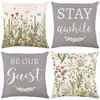 Nueva funda de almohada floral de primavera de Amazon, funda de cojín para sofá de lino con estampado de letras, funda de almohada de decoración para el hogar transfronteriza