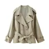 YALTEI Transfronterizo AliExpress Comercio Exterior Europeo y Americano Ropa de Mujer Versátil Tres Colores Cuello Solapa Cinturón Atado Holgado Gabardina
