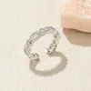 Anillo Retro de Diamante Completo Transfronterizo Europeo y Americano para Mujer, Cobre Chapado en Oro Circonio Geométrico de Alto Gama Escalera Anillo Abierto Ajustable
