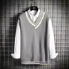 Colete suéter com decote em V masculino primavera e outono, estilo coreano, moderno, suéter solto estilo Hong Kong, estilo retrô, estilo universitário