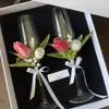 Copa de Vino Creativa Copa para Brindis de Boda Taza DIY Par de Decoración de Flores Paquete de Materiales de Flores Regalo de Compromiso Boda