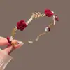 Faixa de Cabelo de Luxo Leve com Flor de Rosa Pressionada, Faixa de Cabelo Fina com Pérola para Meninas, Estilo Mori Girl, Beleza de Fada, Acessório de Cabeça para Noiva com Cheongsam Aveludado