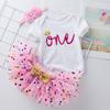 Roupas de Primavera e Outono Transfronteiriças Fantasia de Aniversário de Bebê Conjunto de Vestido Princesa com Tule e Lantejoulas Desenho Animado com Coroa para Bebê Menina