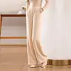 Novedad Otoño e Invierno 2026 Pantalones de Punto de Lana 100% Pura de Color Sólido Pierna Ancha Cintura Alta Moda Femenina Versátil Sueltos Adelgazantes