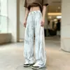 Pantalones largos de seda helada para hombre, marca de moda tie-dye estilo americano, pantalones largos deportivos casuales transpirables de verano, pantalones de pierna ancha versátiles y elegantes
