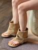 Sandalias de Tanga Estilo Vaquero Retro para Mujer con Aumento Interno de Altura, Nuevas Sandalias de Tanga Botín de Caña Corta 2025, Botas Romanas de Verano