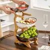 Plato de Fruta Cerámico para el Hogar de Lujo Ligero, Bandeja de Dulces Multicapa con Diseño de Lingote, Artesanía Galvanizada, Alto Valor Estético, Bandeja de Frutos Secos, Venta al por Mayor y al por Menor