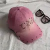 Sombrero de Mujer de Alta Calidad Estilo Retro Americano Lavado Desgastado Rasgado Letra Hot-Fix Pedrería Sombrero para el Sol Versátil Protección Solar Gorra de Béisbol
