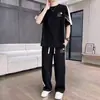 Conjunto casual esportivo de verão masculino moderno estilo chinês, um conjunto de duas peças com mangas curtas e calças compridas