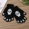 Guantes Cálidos de Pantalla Táctil con Patrón de Calavera Personalizados, Guantes de Invierno de Terciopelo Engrosado Tejidos, Guantes de Esquí a Prueba de Frío para Exteriores