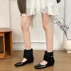 Botas de Cano Curto da Moda com Zíper nas Costas Estilo Novo Retrô Botas de Cano Curto Plataforma Versátil Decote Baixo Bico Quadrado Vazadas Botas de Cano Curto Femininas