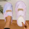Pantuflas de algodón felpudo trenzado para otoño e invierno para mujer, pantuflas de casa de punta cerrada degradadas, engrosadas, cálidas, de suela suave, antideslizantes para interiores