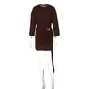 Moda Femenina Nueva Transfronteriza Otoño e Invierno Vestido de Cuello Redondo Elegante Hueco con Lazo en la Cintura Ajustado al Cuerpo Estilo Francés