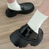 Sapatos de couro estilo Chanel com sola de muffin para mulheres, estilo preppy britânico, retrô, estilo japonês, versáteis, slip-on, mocassins para uniforme jk