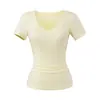 Bom Caimento, Cintura Pequena T, Blusa de Manga Curta Tencel Lyocell, Decote V, Ombro Direito, Cintura com Aparência Emagrecedora, Camiseta Básica Plissada, Camiseta