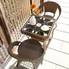 Juego de mesa y sillas pequeñas para balcón con sillas de ratán, juego combinado de tres piezas, mesa y sillas de té para ocio al aire libre, silla impermeable para patio exterior con respaldo