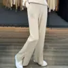 Pantalones de Pierna Ancha con Abertura 100% Lana Caída Crujientes Cálidos Adelgazantes Versátiles Pantalones Largos Estilo Temperamento de Gama Alta Otoño Invierno