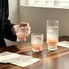 Vasos de vidrio apilables de rayas verticales para uso doméstico, alta estética, para café, Americano helado, leche, bebidas y copas de vino