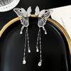 Super Fada Elegante Borboleta Elfo com Tassel Incrustado de Diamantes Clipe de Osso de Orelha Sem Furo para Mulheres, Brincos Modernos, Exquisitos e de Alta Qualidade