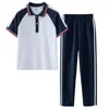 Conjunto de uniforme escolar de verano para estudiantes de secundaria, atuendos de pareja de algodón de manga corta para niños y niñas, uniforme de clase deportivo de dos piezas para escuela secundaria y primaria