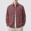 Camisa de Manga Larga para Hombre Otoño 2026, Camisa de Trabajo Retro Americana Lavada de Algodón Puro con Cuello de Solapa, Chaqueta Casual Versátil