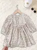 Ropa Infantil de Comercio Exterior, Estilo Primavera y Otoño, Vestido de Bebé con Temática de Bosque, Estampado Floral Pequeño, Vestido de Manga Larga para Niñas, con Cinta y Lazo, Vestido Infantil