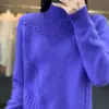 Suéter de mujer de punto de siete agujas 100% lana nuevo otoño e invierno abultado cuello medio alto casual moda único color liso suave cálido