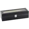 Caja negra de 6 relojes de PU de alta calidad, caja de 6 compartimentos para relojes, caja de exhibición para almacenamiento de relojes y joyas