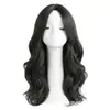 Peruca Feminina Estilo Coreano Japonês, Repartição no Meio, Cabelo Longo Cacheado Ondas Grandes Preto, Seda de Alta Temperatura Natural Realista, Peruca Completa para Afinar o Rosto, Peruca Diária
