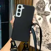 Adecuado para Samsung, Bucle de Colgante Reforzado con Correa Ancha, Funda para Teléfono Anti-Caídas de Protección Completa, Funda Cruzada para Teléfono de Color Caramelo Integrada en TPU
