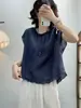 Camisa de Lino con Cuello Fruncido para Mujer, Sin Mangas, Nuevo Estilo Verano 2026, Cierre de Botones en la Espalda, Blusa Top de Ramio Retro Japonés